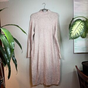 Nelly and Rose Cashmere Mock Turtlneck Elegant Wheat Tan Midi Sweater Dress XL